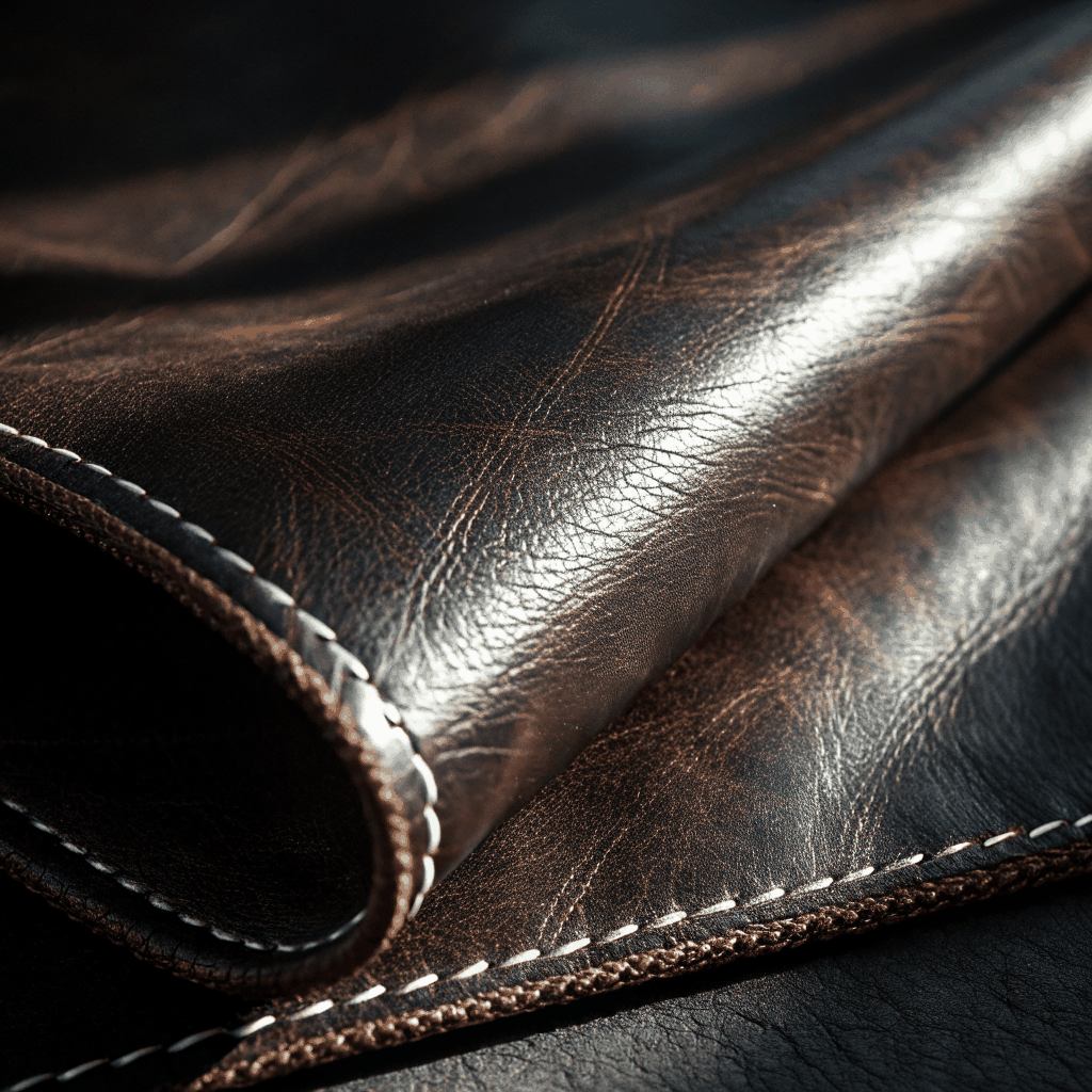 Macro shot of hand-stitched leather in a custom jet interior